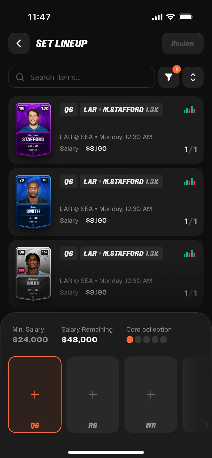 GameBlazers lineup screen